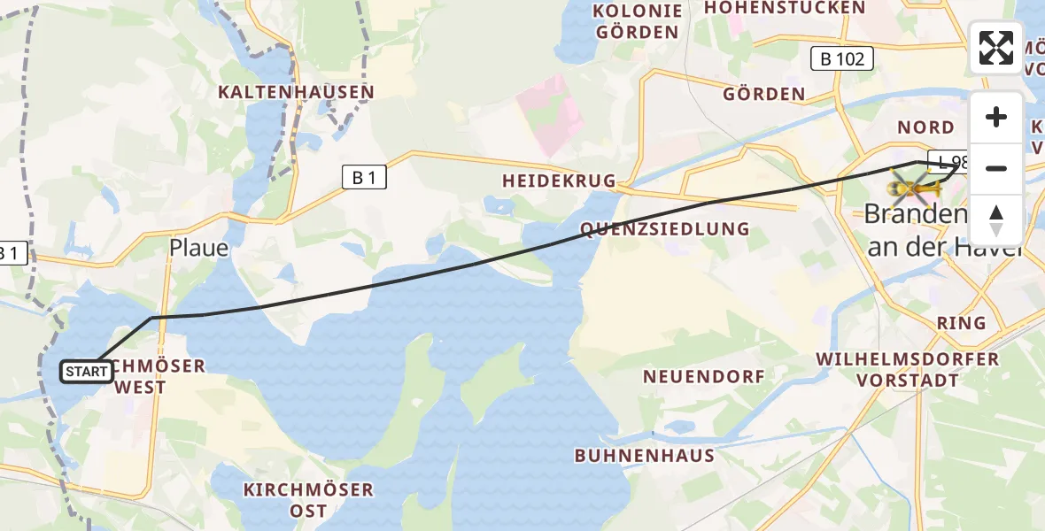 Flugroute Rettungshubschrauber Brandenburg an der Havel - Brandenburg an der Havel, 29 August 2026, 09:31
