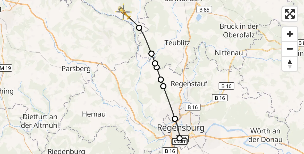 Flugroute Rettungshubschrauber DRF Air Rescue Station Regensburg / Regensburg University Hospital - Schmidmühlen, 29 August 2026, 09:32
