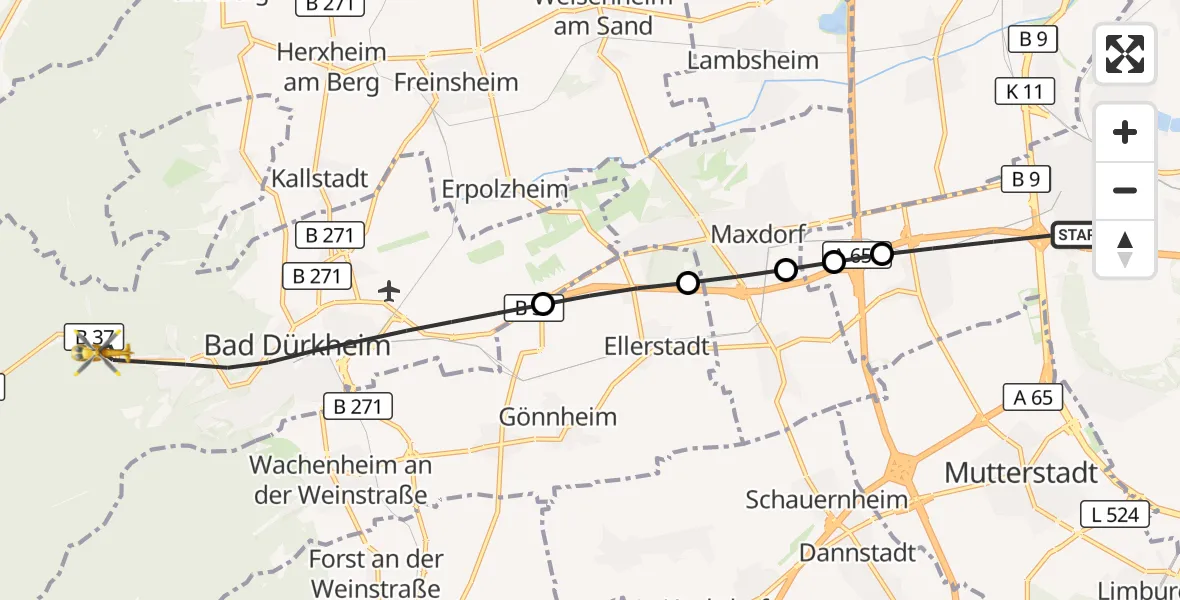Flugroute Rettungshubschrauber Ludwigshafen am Rhein - Bad Dürkheim, 29 August 2026, 09:39