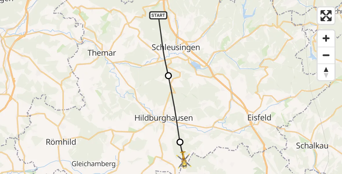 Flugroute Rettungshubschrauber Schleusingen - Straufhain, 29 August 2026, 09:42