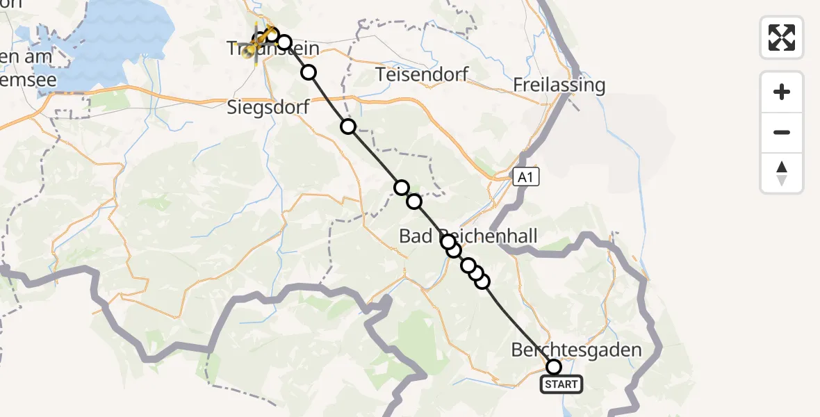 Flugroute Rettungshubschrauber Schönau a.Königssee - Traunstein Hospital, 29 August 2026, 09:44