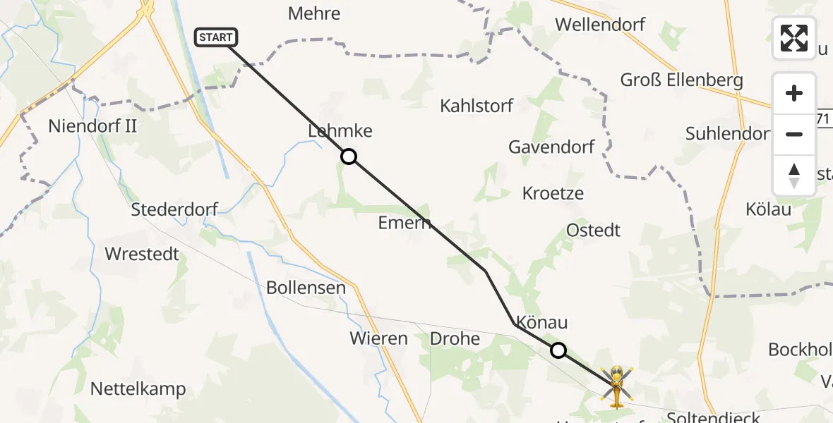 Flugroute Rettungshubschrauber Uelzen - Soltendieck, 29 August 2026, 09:46