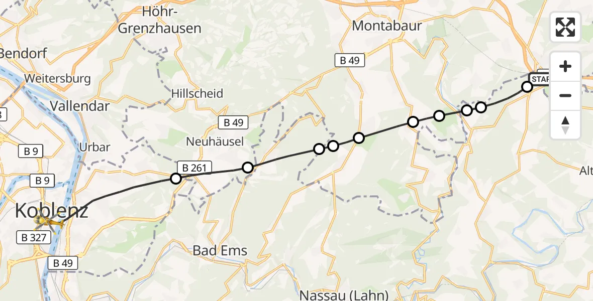 Flugroute Rettungshubschrauber Nentershausen - Koblenz, 29 August 2026, 09:48