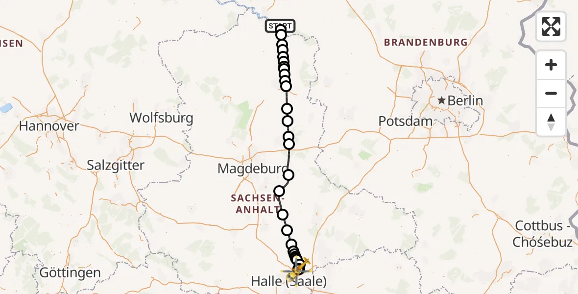 Flugroute Rettungshubschrauber Bad Wilsnack - Landsberg, 29 August 2026, 10:01