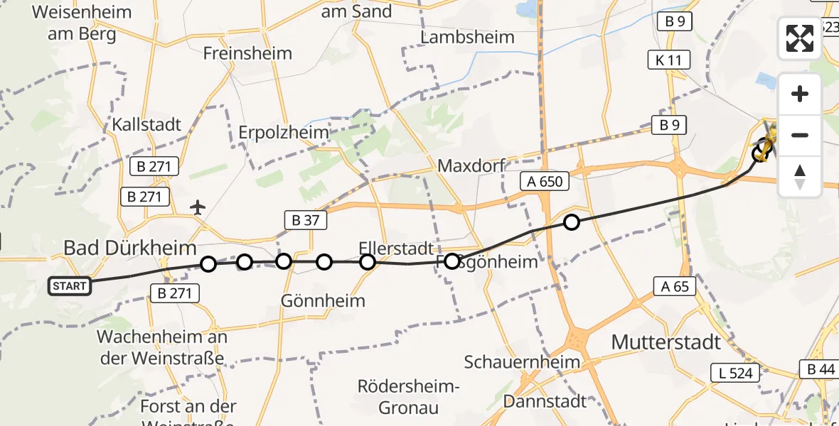 Flugroute Rettungshubschrauber Bad Dürkheim - Ludwigshafen Accident Hospital, 29 August 2026, 10:04