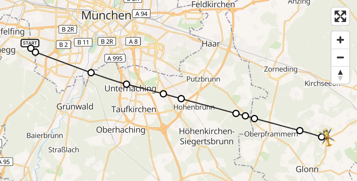Flugroute Rettungshubschrauber DRF Air Rescue München Hubschrauberlandeplatz - Bruck, 29 August 2026, 10:05