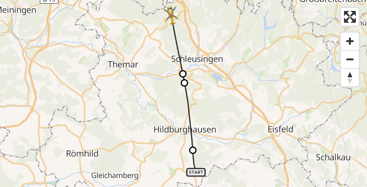 Flugroute Rettungshubschrauber Straufhain - Schleusingen, 29 August 2026, 10:14