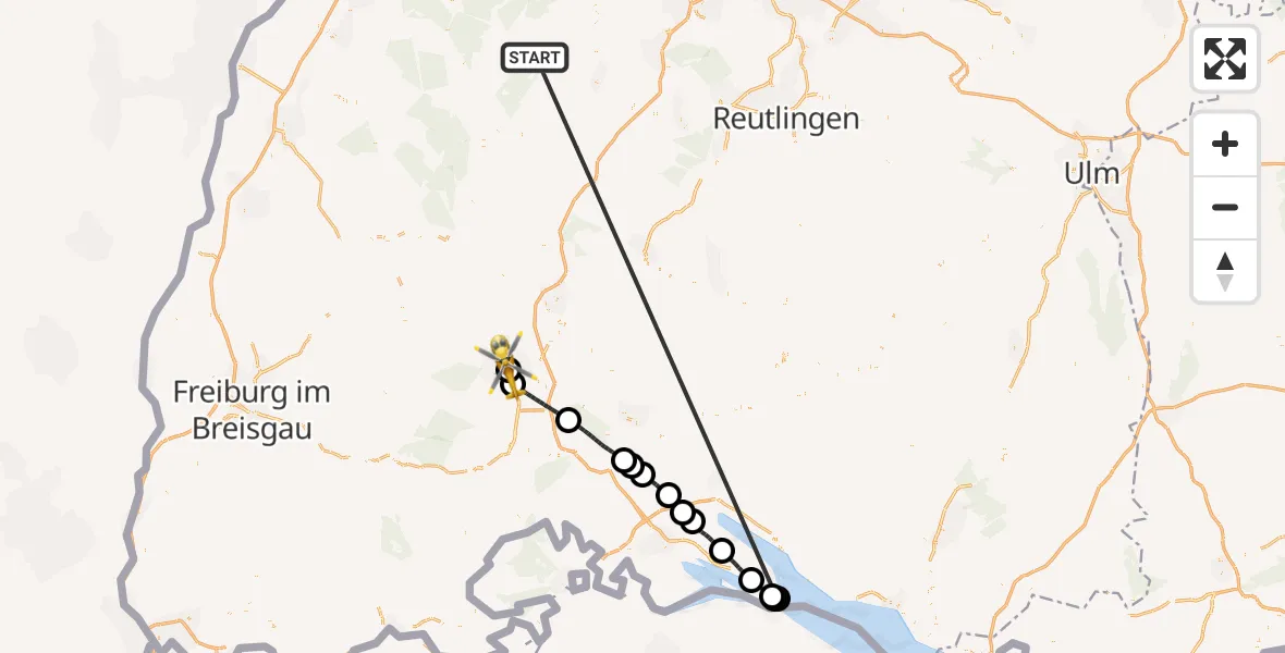 Flugroute Ambulanzhubschrauber Altensteig - DRF Air Rescue Station Villingen-Schwenningen Hubschrauberlandeplatz (Christoph 11), 29 August 2026, 10:31