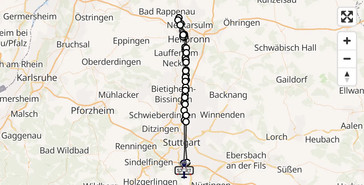 Flugroute Polizeihubschrauber Flughafen Stuttgart - Flughafen Stuttgart, 29 August 2026, 10:33