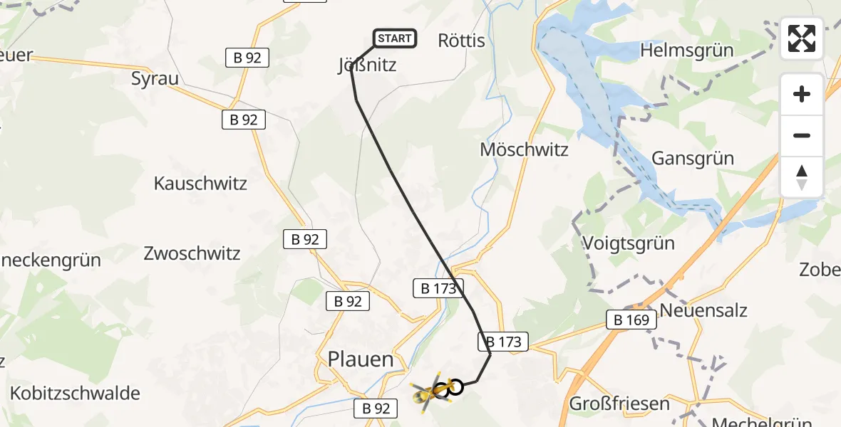 Flugroute Rettungshubschrauber Plauen - Helios Clinic Plauen, 29 August 2026, 10:42