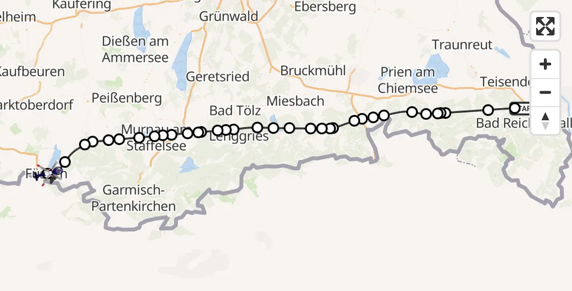 Flugroute Polizeihubschrauber Anger - Füssen, 29 August 2026, 10:42