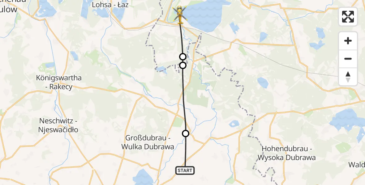 Flugroute Rettungshubschrauber Malschwitz - Boxberg/O.L., 29 August 2026, 10:47