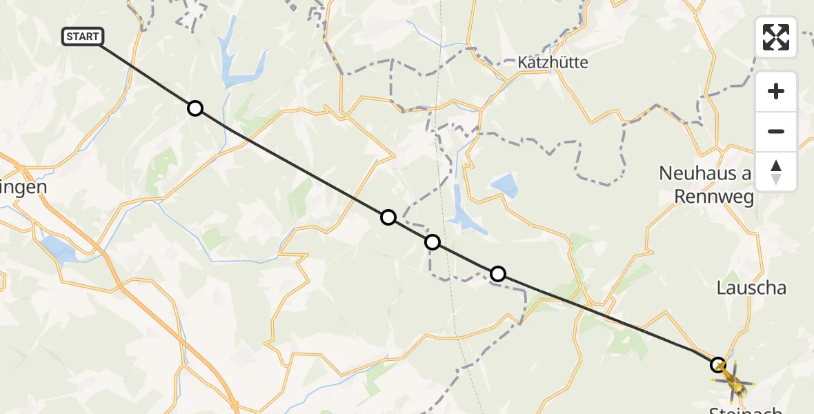 Flugroute Rettungshubschrauber Schleusingen - Steinach, 29 August 2026, 10:50