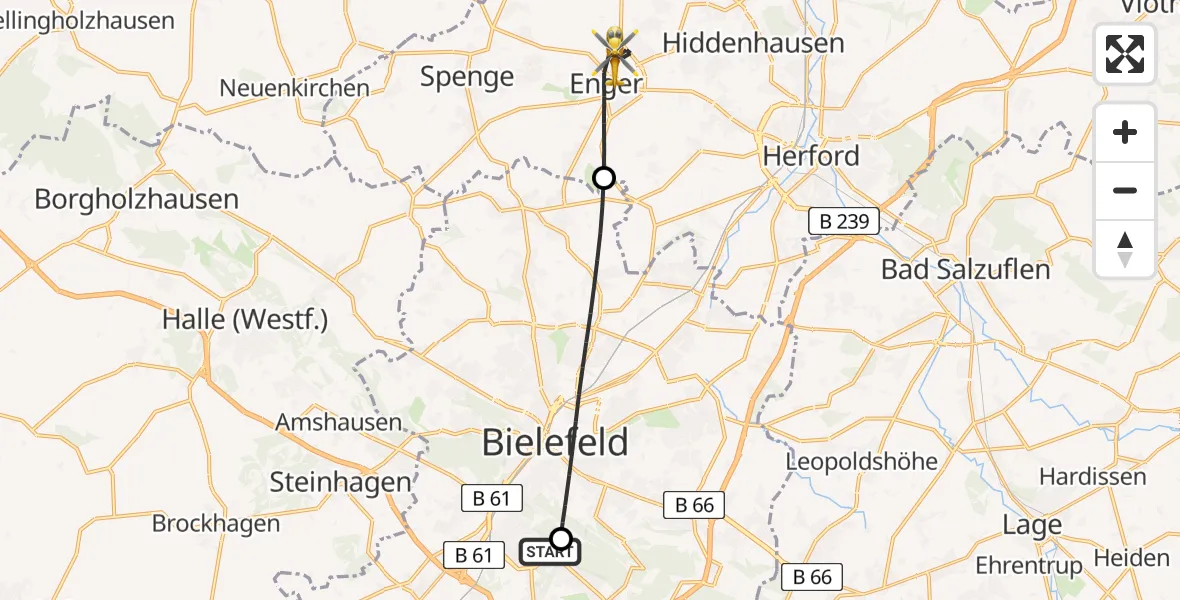 Flugroute Rettungshubschrauber Luftrettungszentrum Bielefeld - Enger, 29 August 2026, 10:53