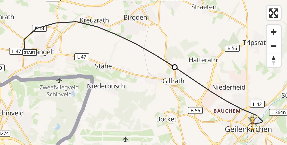 Flugroute Rettungshubschrauber Gangelt - Geilenkirchen, 29 August 2026, 10:59