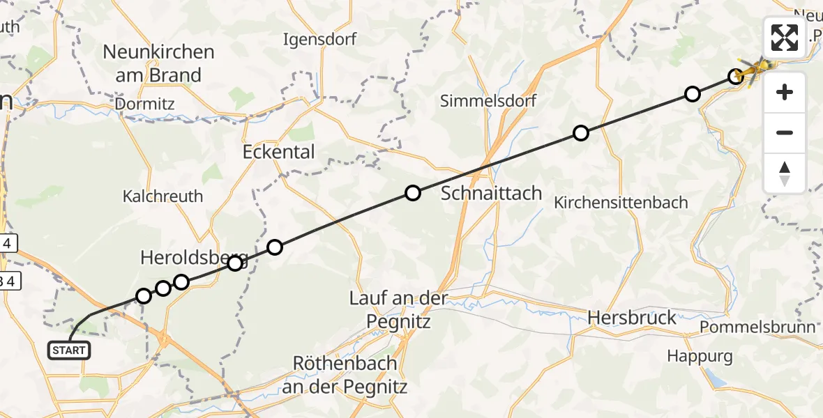 Flugroute Rettungshubschrauber Flughafen Nuremberg - Hartenstein, 29 August 2026, 11:06