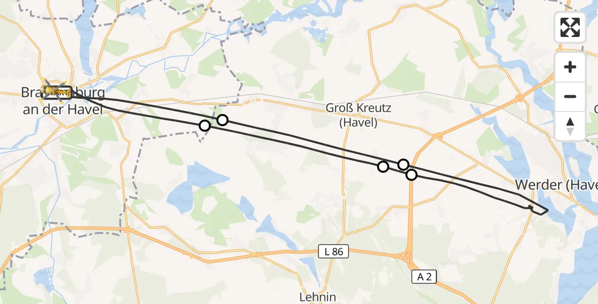Flugroute Rettungshubschrauber Brandenburg an der Havel - Brandenburg an der Havel, 29 August 2026, 11:07