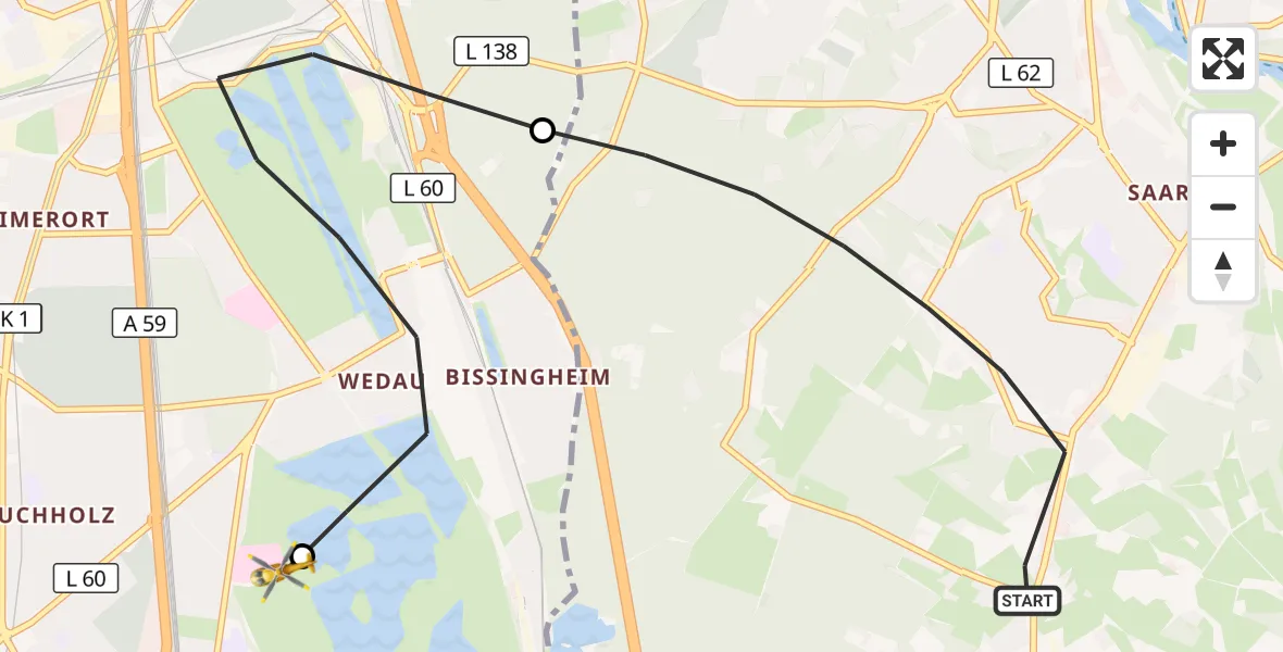 Flugroute Rettungshubschrauber Mülheim an der Ruhr - Duisburg Air Rescue Hubschrauberlandeplatz (Christoph 9), 29 August 2026, 11:15