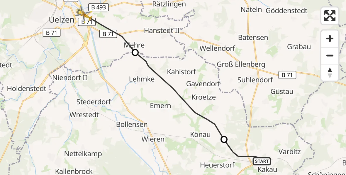 Flugroute Rettungshubschrauber Soltendieck - Uelzen, 29 August 2026, 11:19