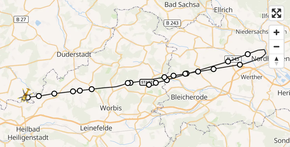 Flugroute Rettungshubschrauber Am Ohmberg - Gleichen, 29 August 2026, 11:21