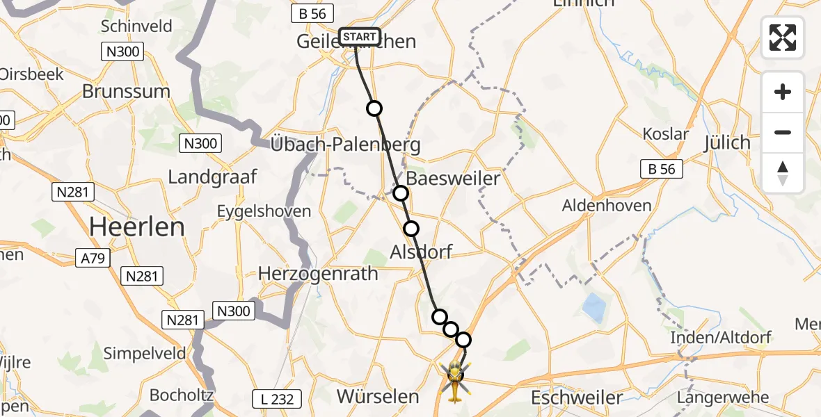 Flugroute Rettungshubschrauber Geilenkirchen - Aachen-Merzbrück Flughafen, 29 August 2026, 11:26