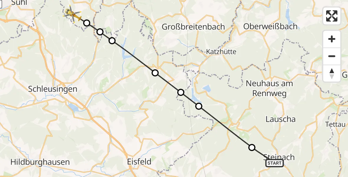 Flugroute Rettungshubschrauber Steinach - Suhl, 29 August 2026, 11:28