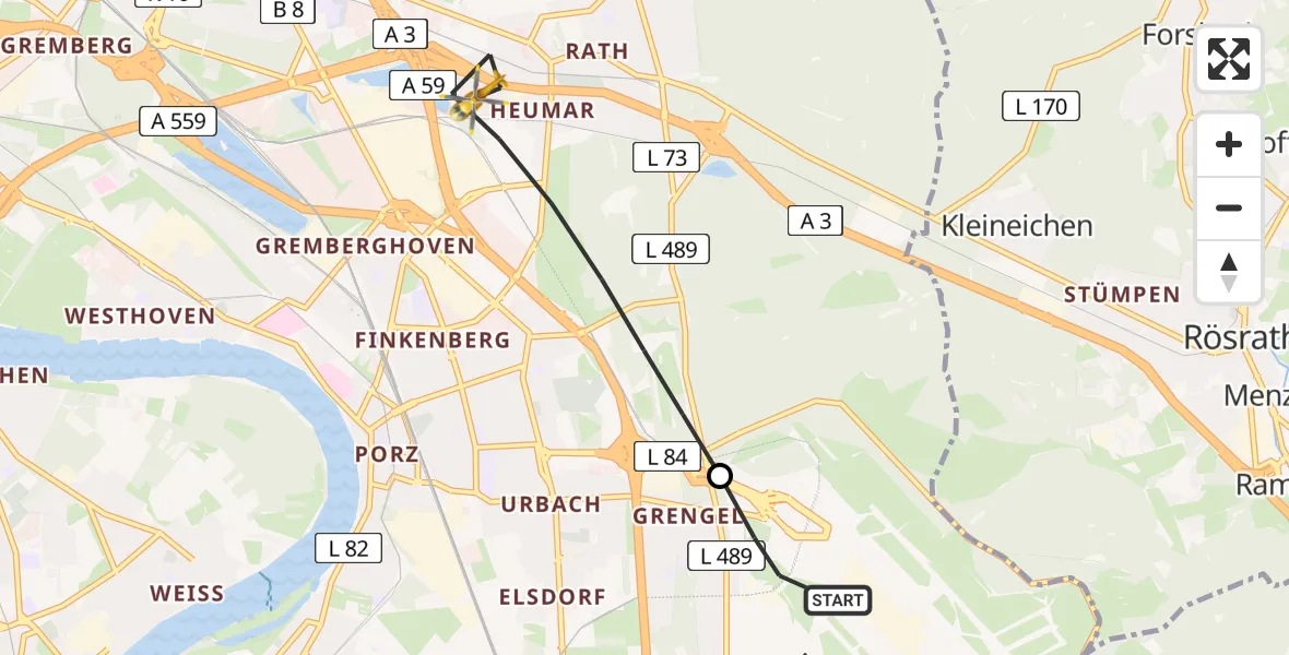Flugroute Rettungshubschrauber Köln Bonn Flughafen - Köln, 29 August 2026, 11:29
