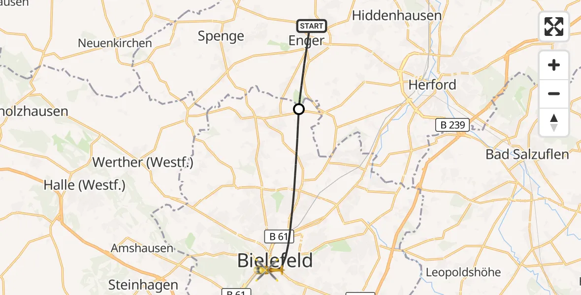 Flugroute Rettungshubschrauber Enger - Bielefeld, 29 August 2026, 11:39