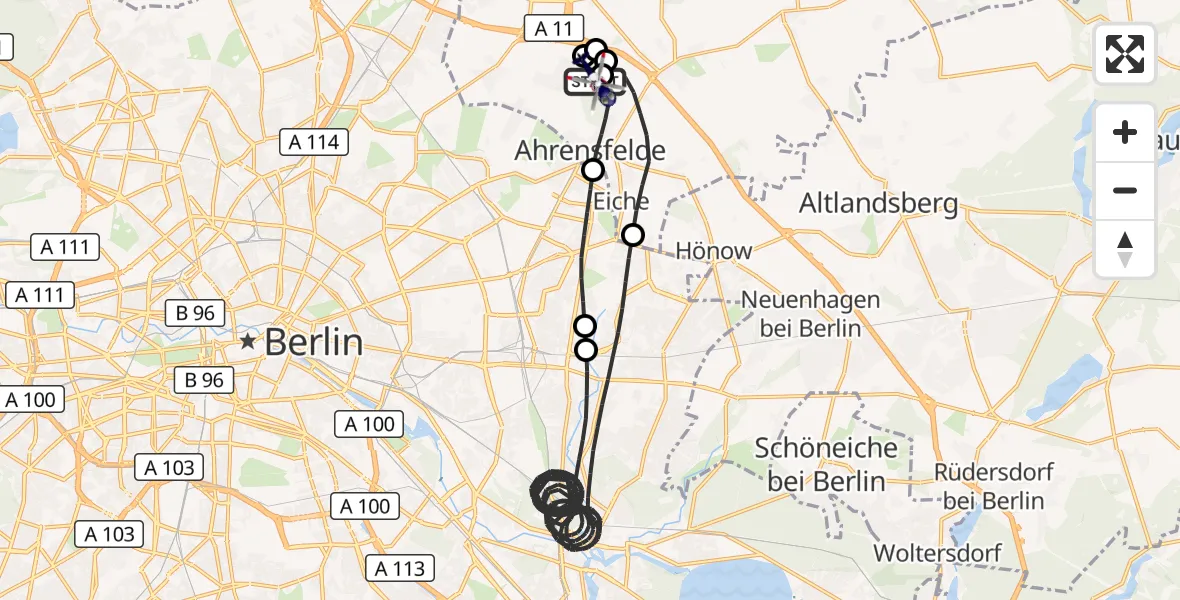 Flugroute Polizeihubschrauber Ahrensfelde Hubschrauberlandeplatz - Ahrensfelde Hubschrauberlandeplatz, 29 August 2026, 11:40