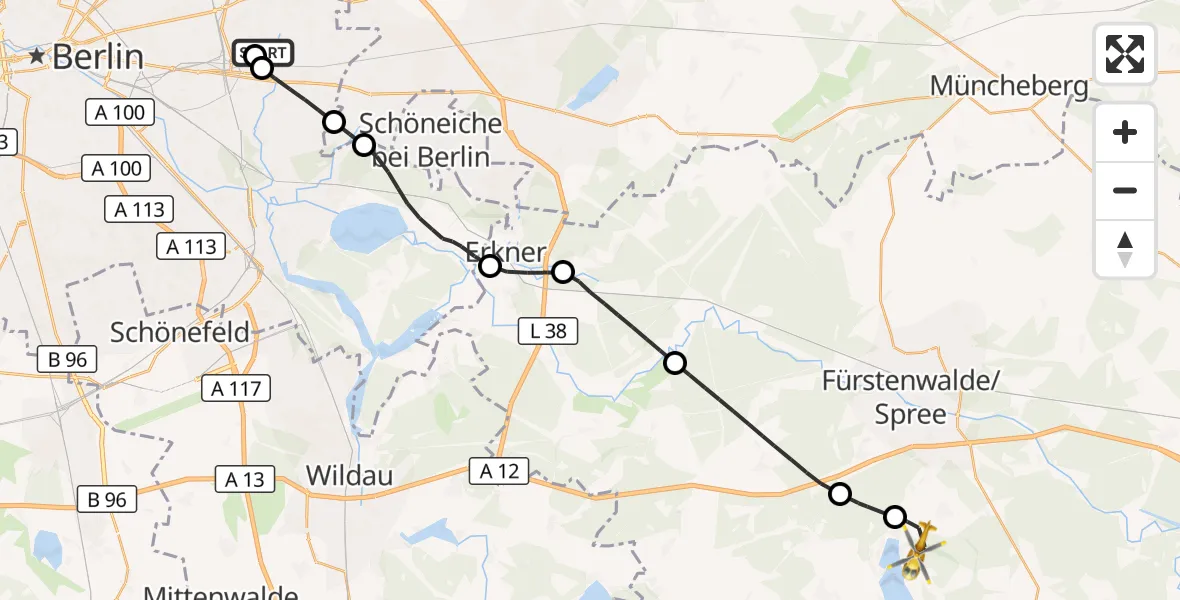 Flugroute Rettungshubschrauber Berlin Emergency Hospital - Bad Saarow, 29 August 2026, 11:53