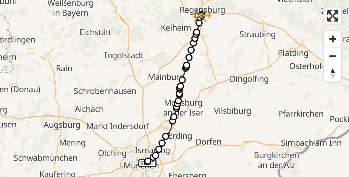 Flugroute Rettungshubschrauber München Bogenhausen Hospital - DRF Air Rescue Station Regensburg / Regensburg University Hospital, 29 August 2026, 11:53