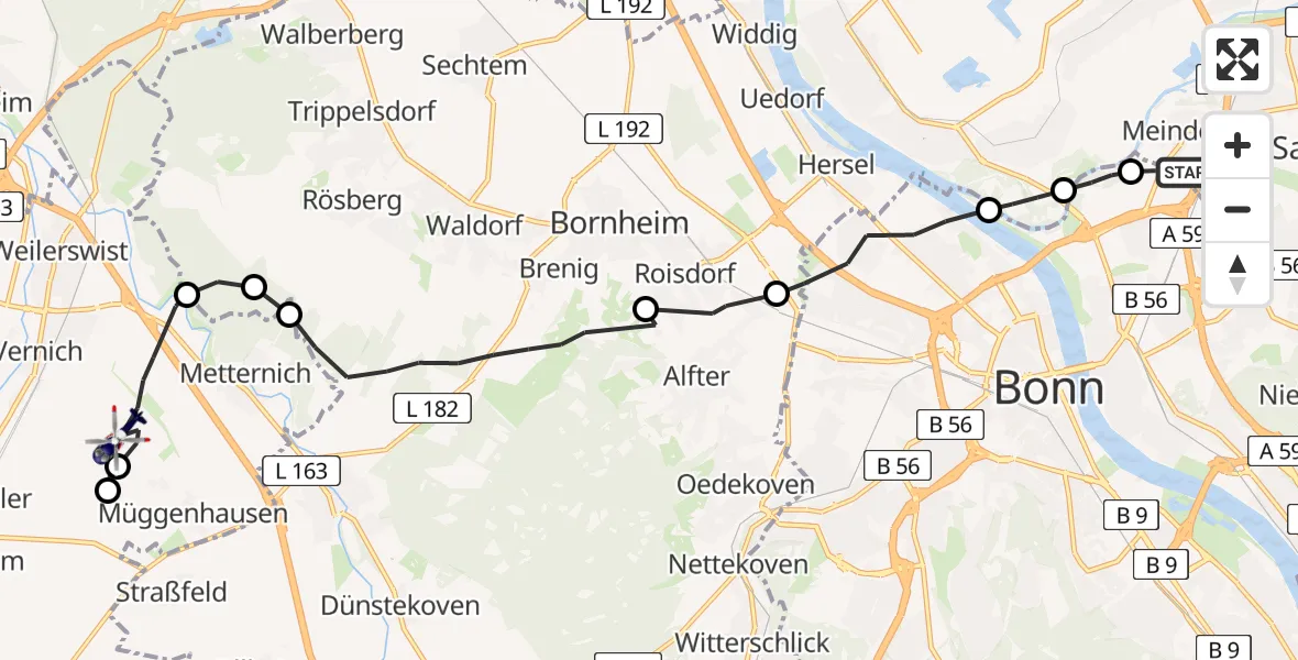Flugroute Polizeihubschrauber Sankt Augustin - Weilerswist, 29 August 2026, 11:58
