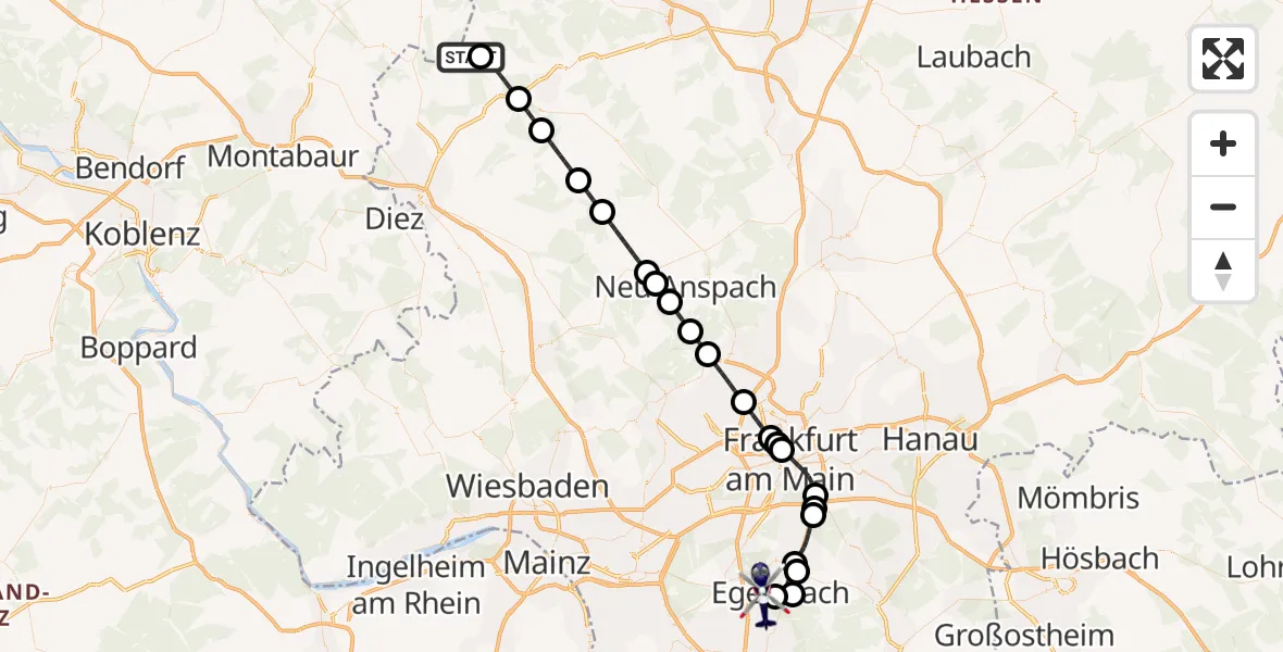 Flugroute Polizeihubschrauber Mengerskirchen - Flughafen Frankfurt-Egelsbach, 29 August 2026, 12:00