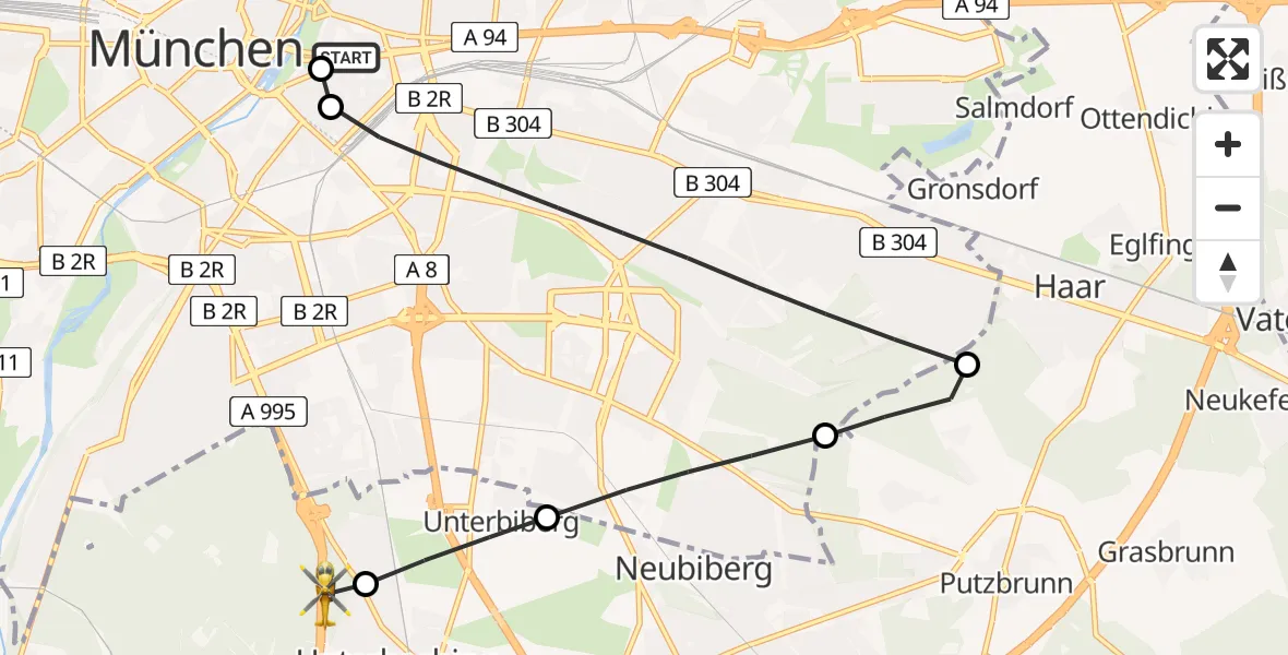 Flugroute Rettungshubschrauber Rechts der Isar University Hospital - Unterhaching, 29 August 2026, 12:03