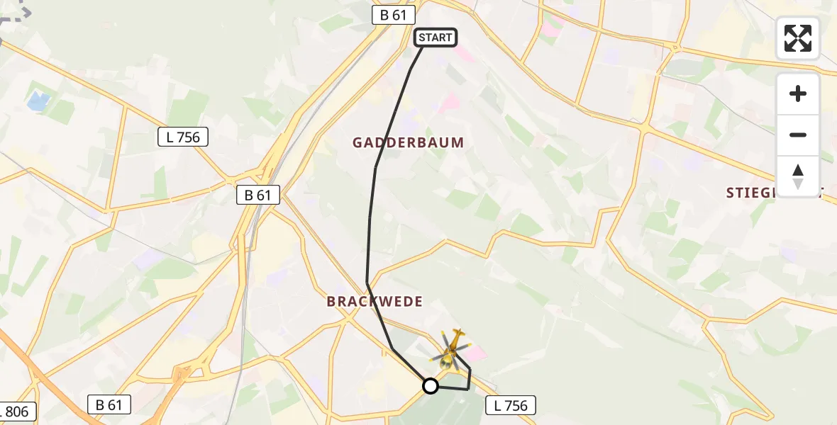 Flugroute Rettungshubschrauber Bielefeld - Luftrettungszentrum Bielefeld, 29 August 2026, 12:08