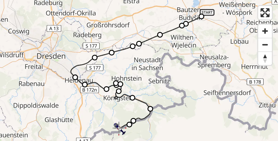 Flugroute Polizeihubschrauber Kubschütz - Rosenthal-Bielatal, 29 August 2026, 12:09
