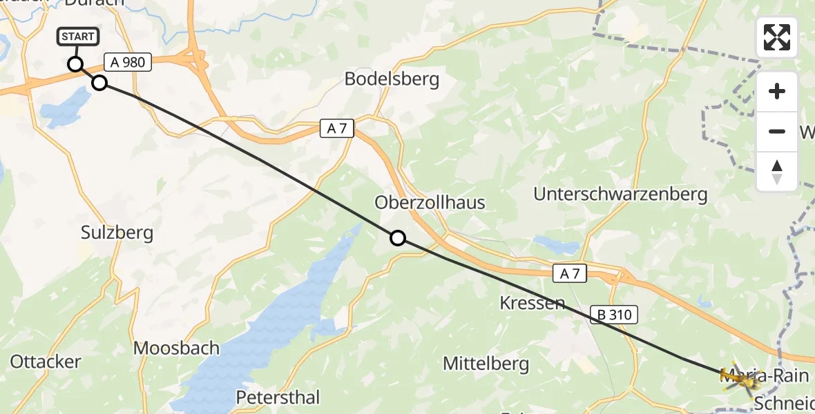 Flugroute Rettungshubschrauber Kempten-Durach Flugplatz - Oy-Mittelberg, 29 August 2026, 12:11
