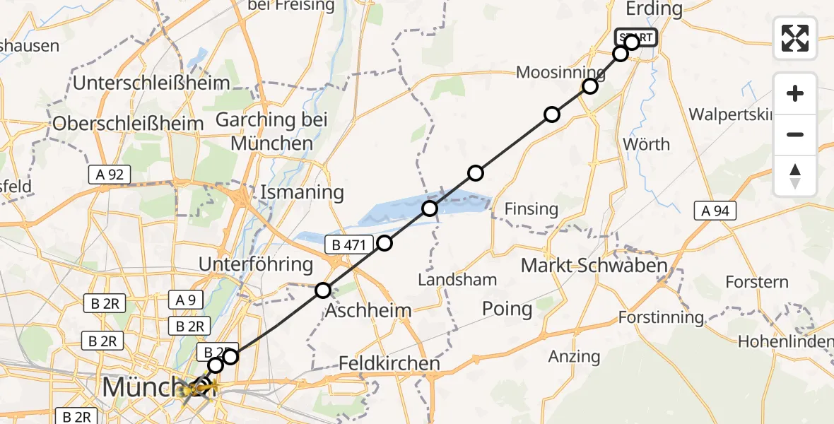 Flugroute Rettungshubschrauber Erding District Hospital - Rechts der Isar University Hospital, 29 August 2026, 12:16