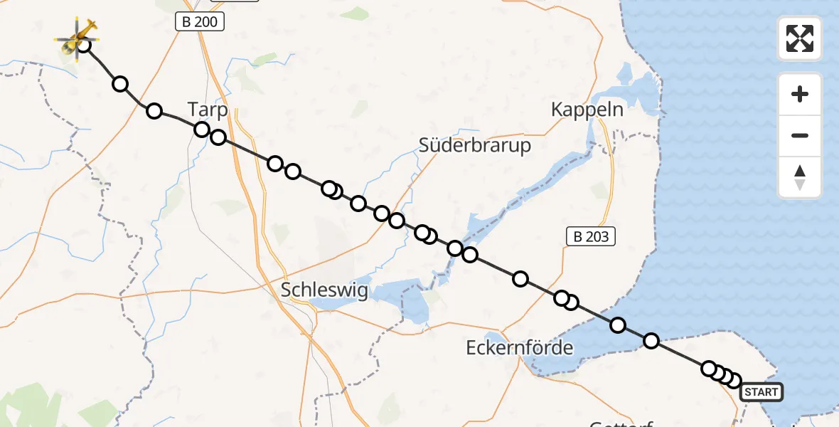 Flugroute Ambulanzhubschrauber Strande - Lindewitt, 29 August 2026, 12:26