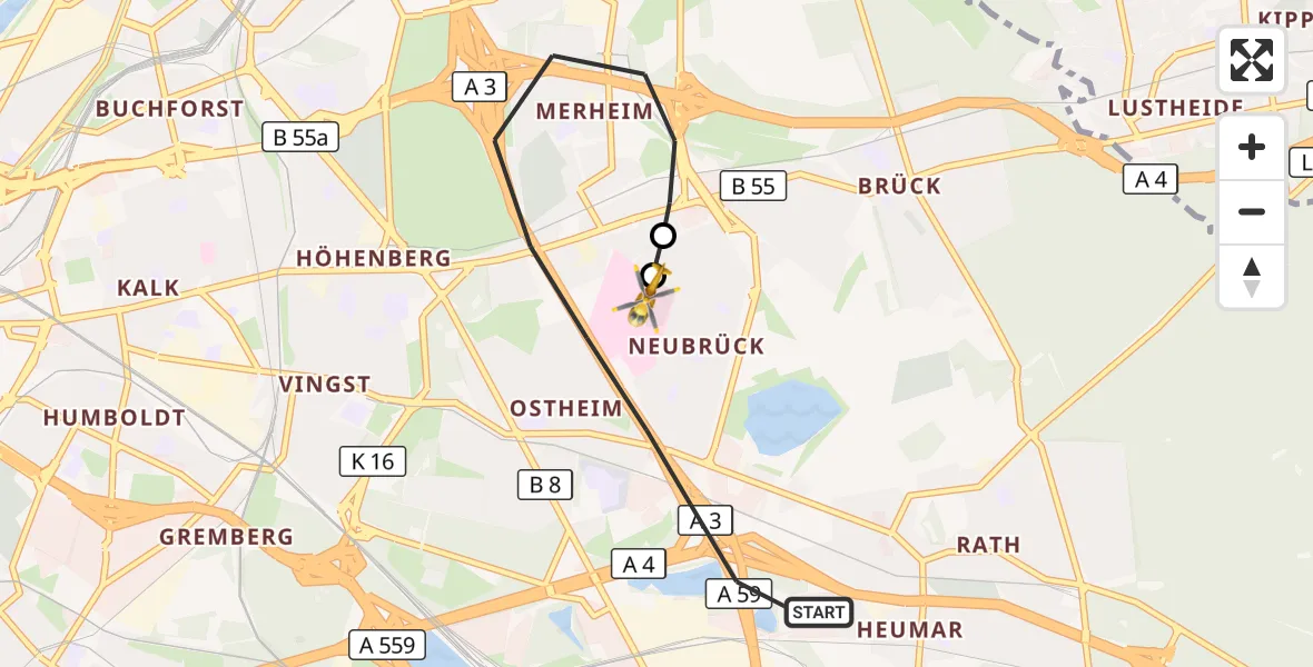 Flugroute Rettungshubschrauber Köln - Merheim Hospital, 29 August 2026, 12:29