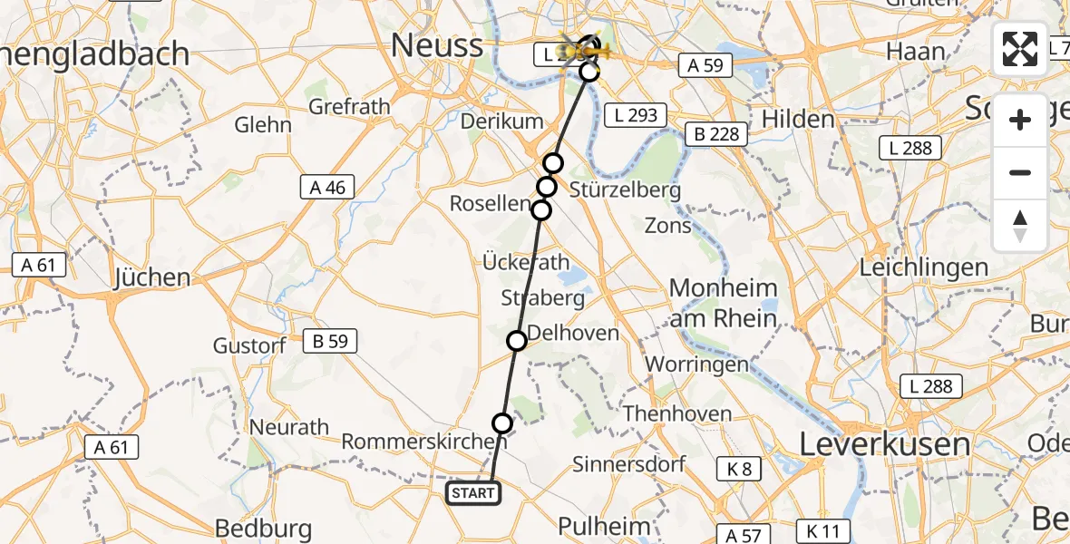 Flugroute Rettungshubschrauber Pulheim - Düsseldorf University Hospital, 29 August 2026, 12:30
