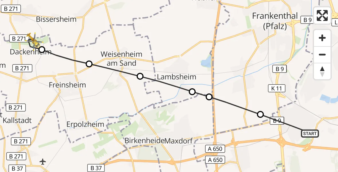 Flugroute Rettungshubschrauber Ludwigshafen am Rhein - Dackenheim, 29 August 2026, 12:38