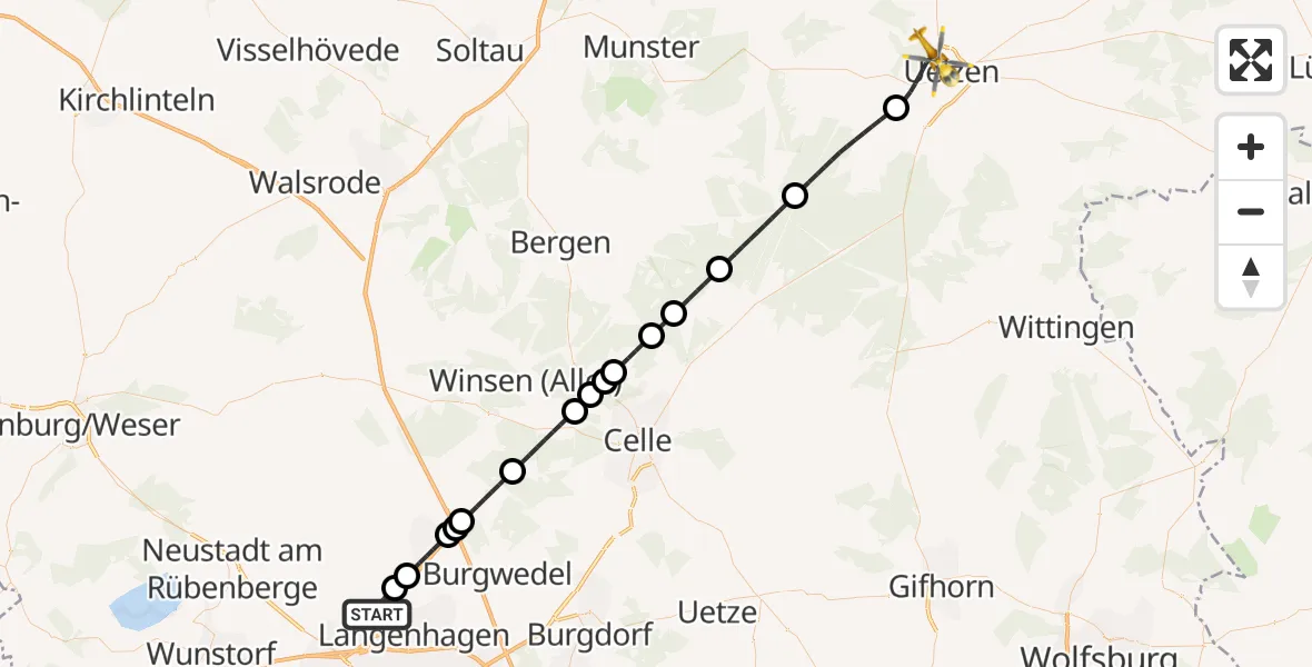 Flugroute Rettungshubschrauber Flughafen Hannover - Uelzen, 29 August 2026, 12:48