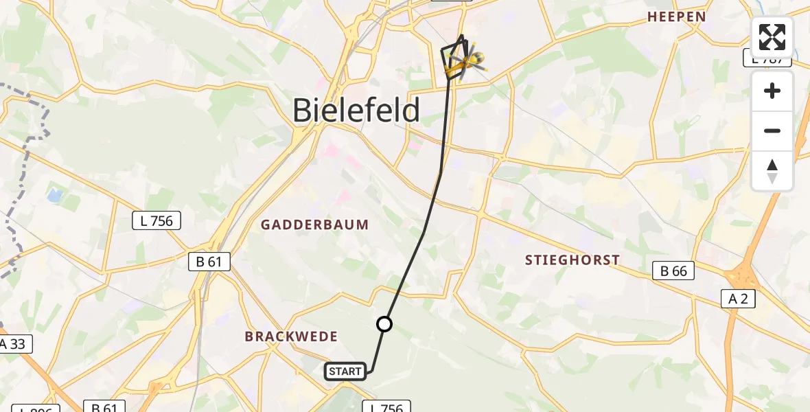 Flugroute Rettungshubschrauber Luftrettungszentrum Bielefeld - Bielefeld, 29 August 2026, 12:49