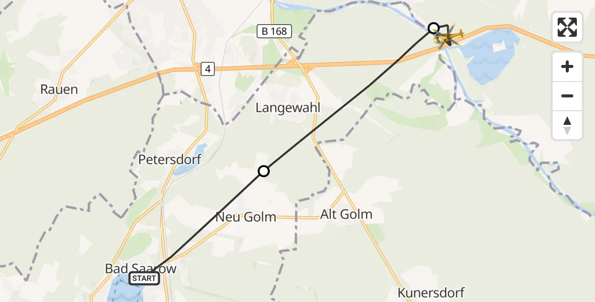 Flugroute Rettungshubschrauber Bad Saarow - Berkenbrück, 29 August 2026, 13:02