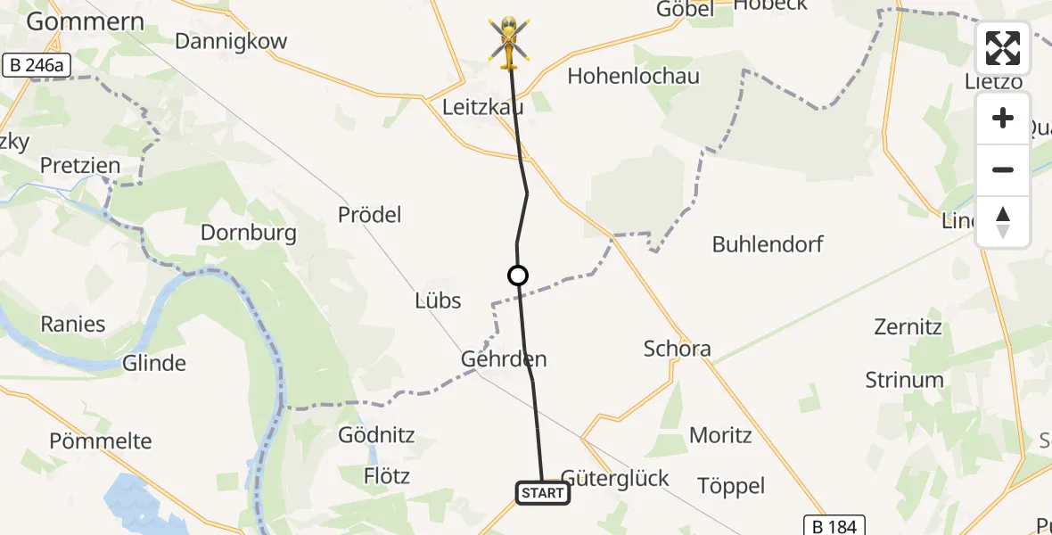 Flugroute Rettungshubschrauber Zerbst/Anhalt - Gommern, 29 August 2026, 13:12