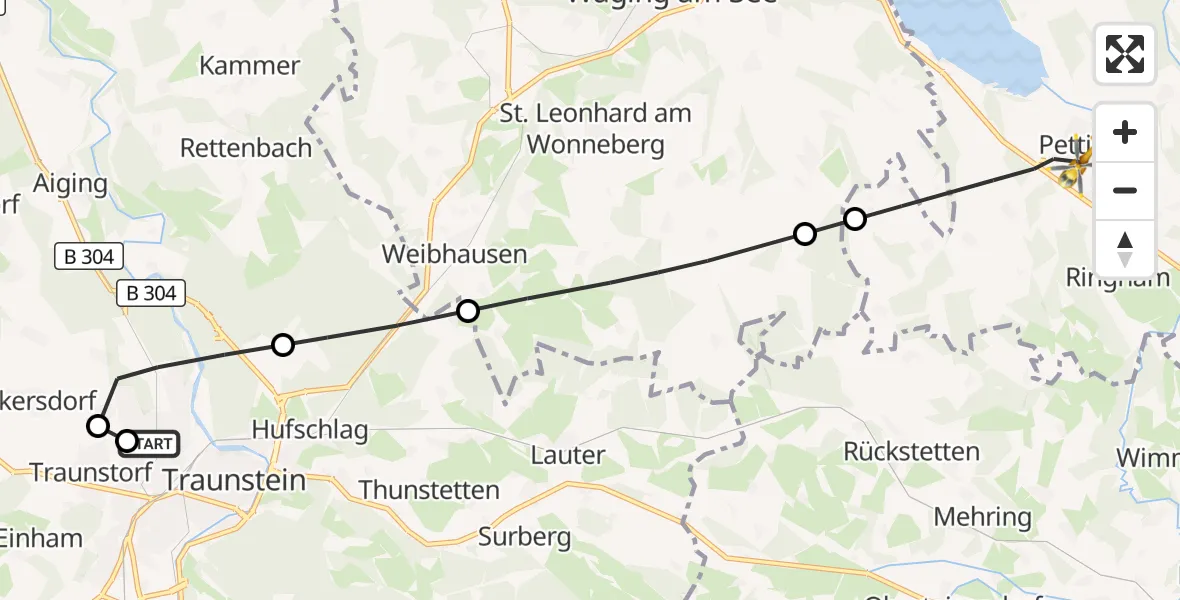 Flugroute Rettungshubschrauber Traunstein Hospital - Petting, 29 August 2026, 13:20