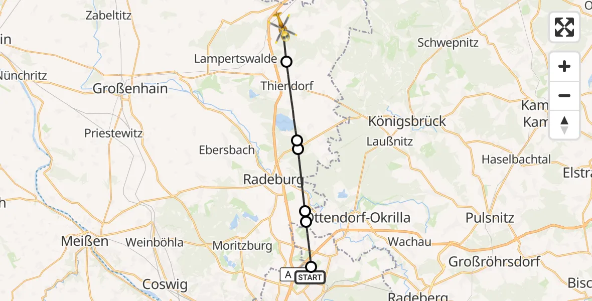 Flugroute Rettungshubschrauber Dresden Bundespolizei Hubschrauberlandeplatz - Schönfeld, 29 August 2026, 13:23
