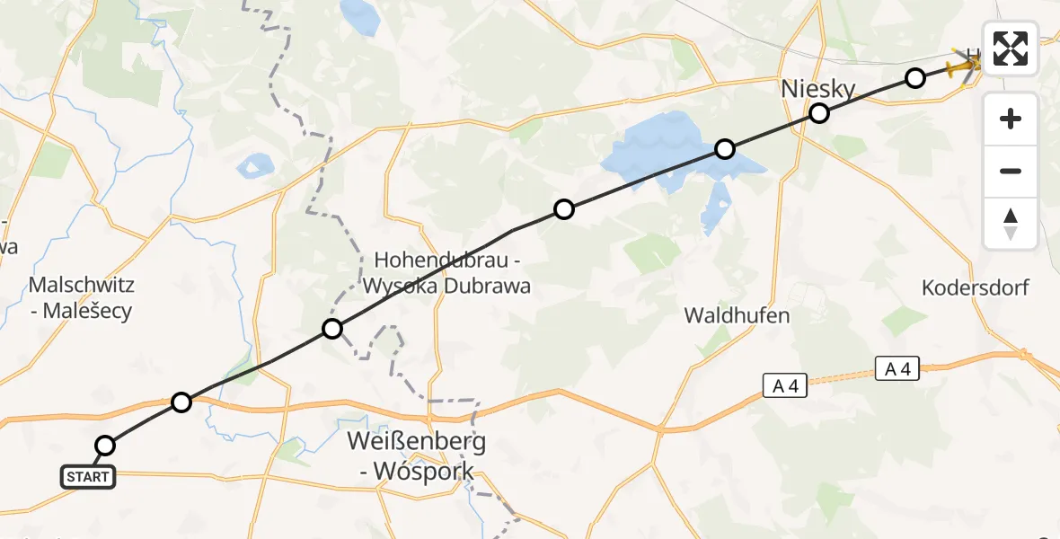Flugroute Rettungshubschrauber Bautzen Flugplatz - Horka, 29 August 2026, 13:25