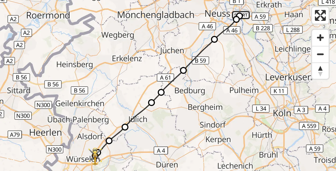 Flugroute Rettungshubschrauber Düsseldorf University Hospital - Aachen-Merzbrück Flughafen, 29 August 2026, 13:26